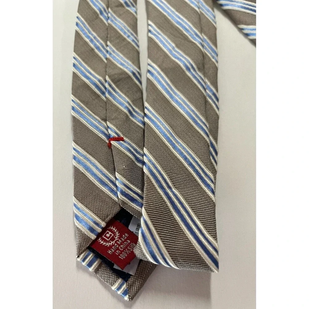 Men's Accessory Tie‎ Necktie Silver Blue White Diagonal Stripe Chaps 100% Silk